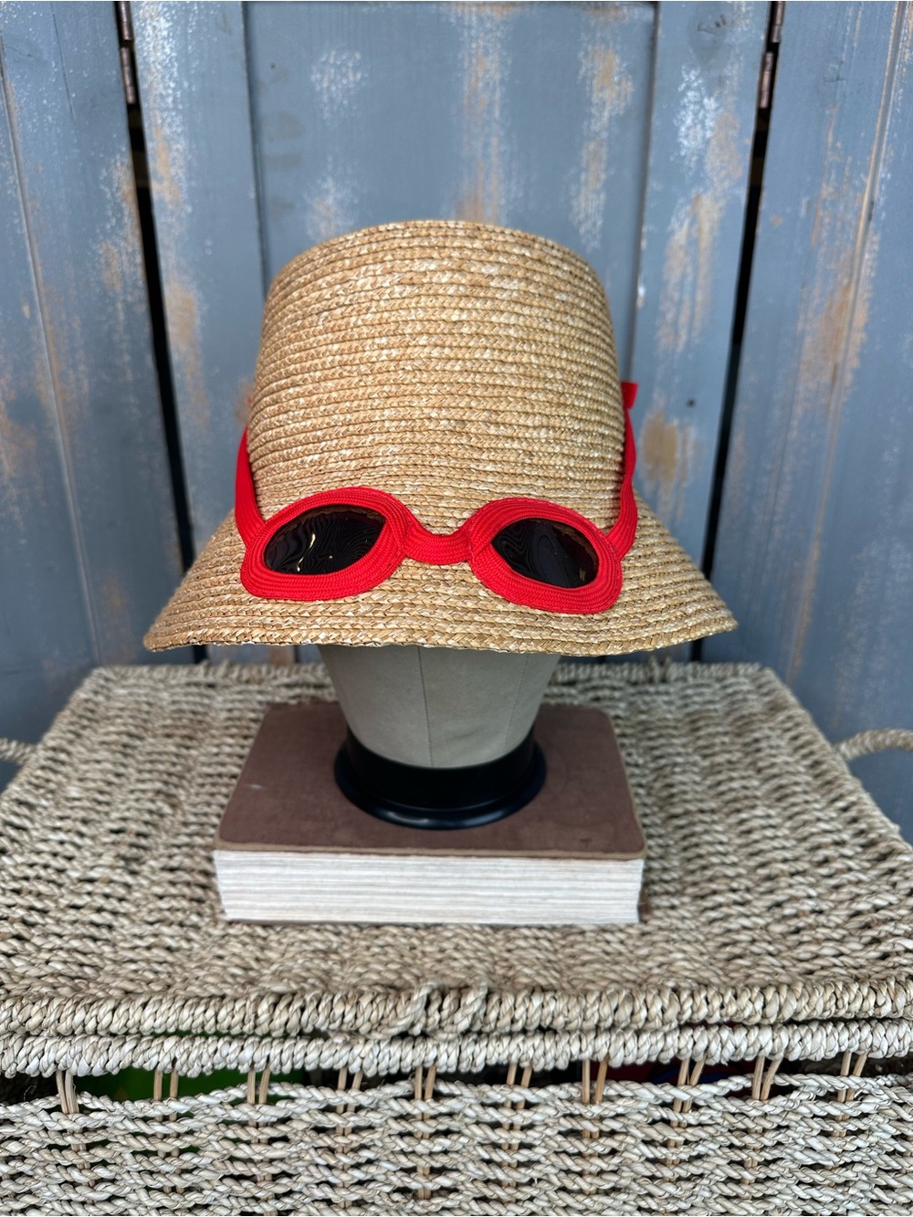 Kate Spade Straw Sunglasses Hat Natural/Red Orange OS NWOT - Picture 2 of 11